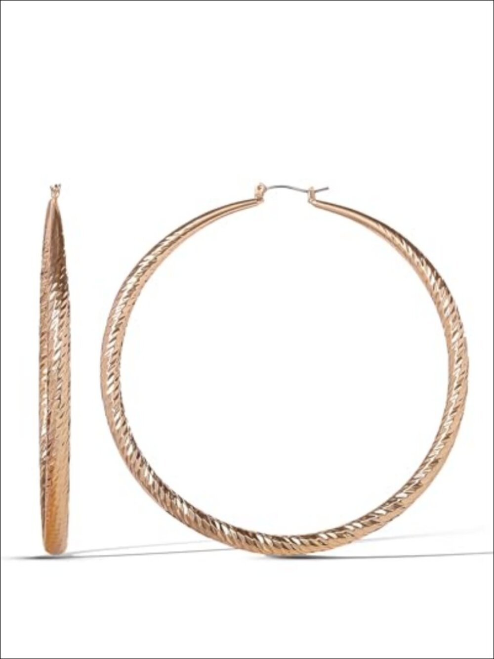 Oversized Thin Textured Hoop Earrings Latch Back Lightweight